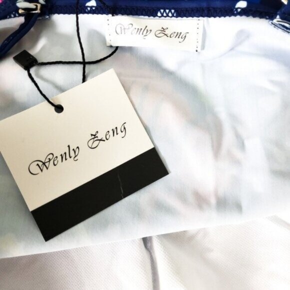 Wenly Zeng Paisley Two Piece Swimsuit with Shorts Blue Sizes Small and XL - Picture 7 of 8